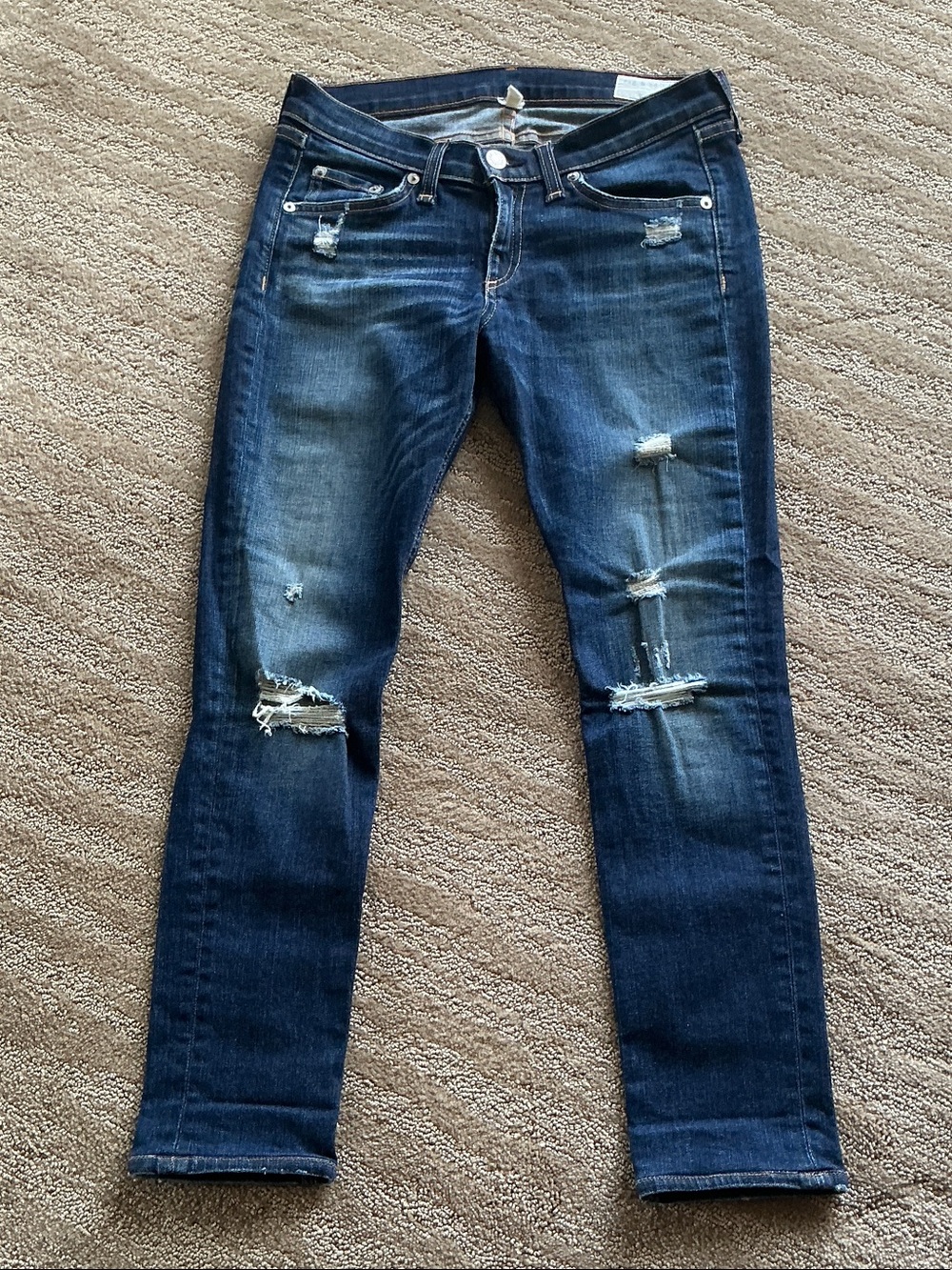 rag & bone Dark Blue Distressed Skinny DRK SHRED size 26